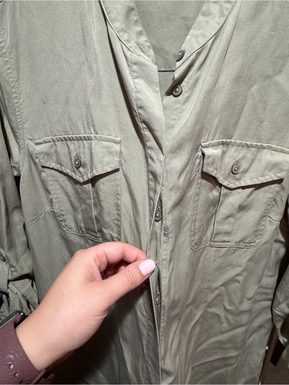 Light Olive Green Women’s Long Shirt Dress - Picture 8 of 8